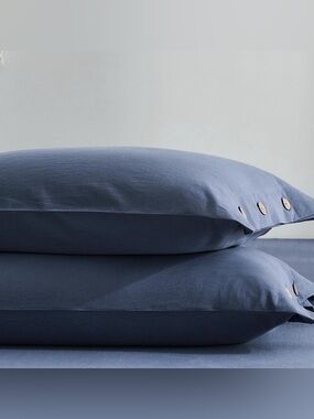 100% Cotton Standard Size Pillowcases with Buttons - DENIM BLUE